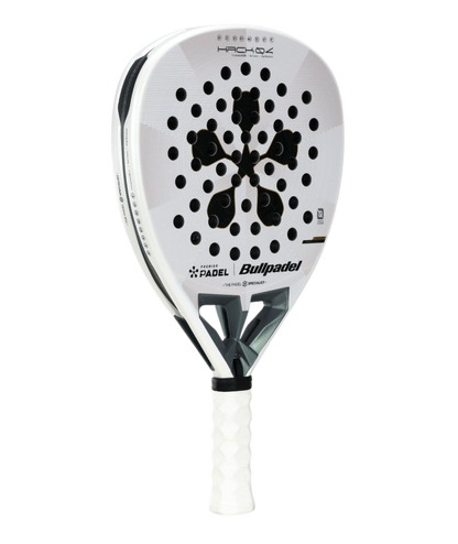 BULLPADEL Hack 04 Premier Padel 2026 padel racket with black and yellow design, lightweight frame, and textured surface.