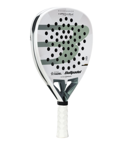 BULLPADEL Hack 04 Premier Padel 2026 padel racket with black and yellow design, shown against a white background.